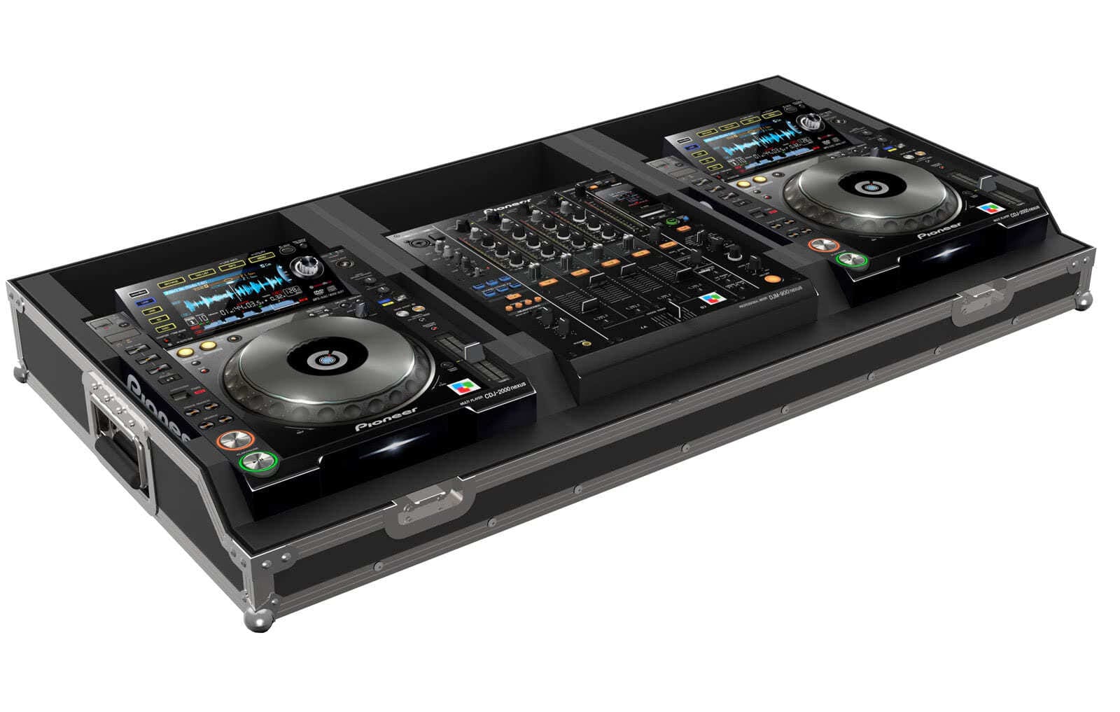 Flightcase PEP FC-NXS2 negru cu protecții de colț argintii pentru 2x CDJ-2000 NXS2 și DJM-900 NXS2