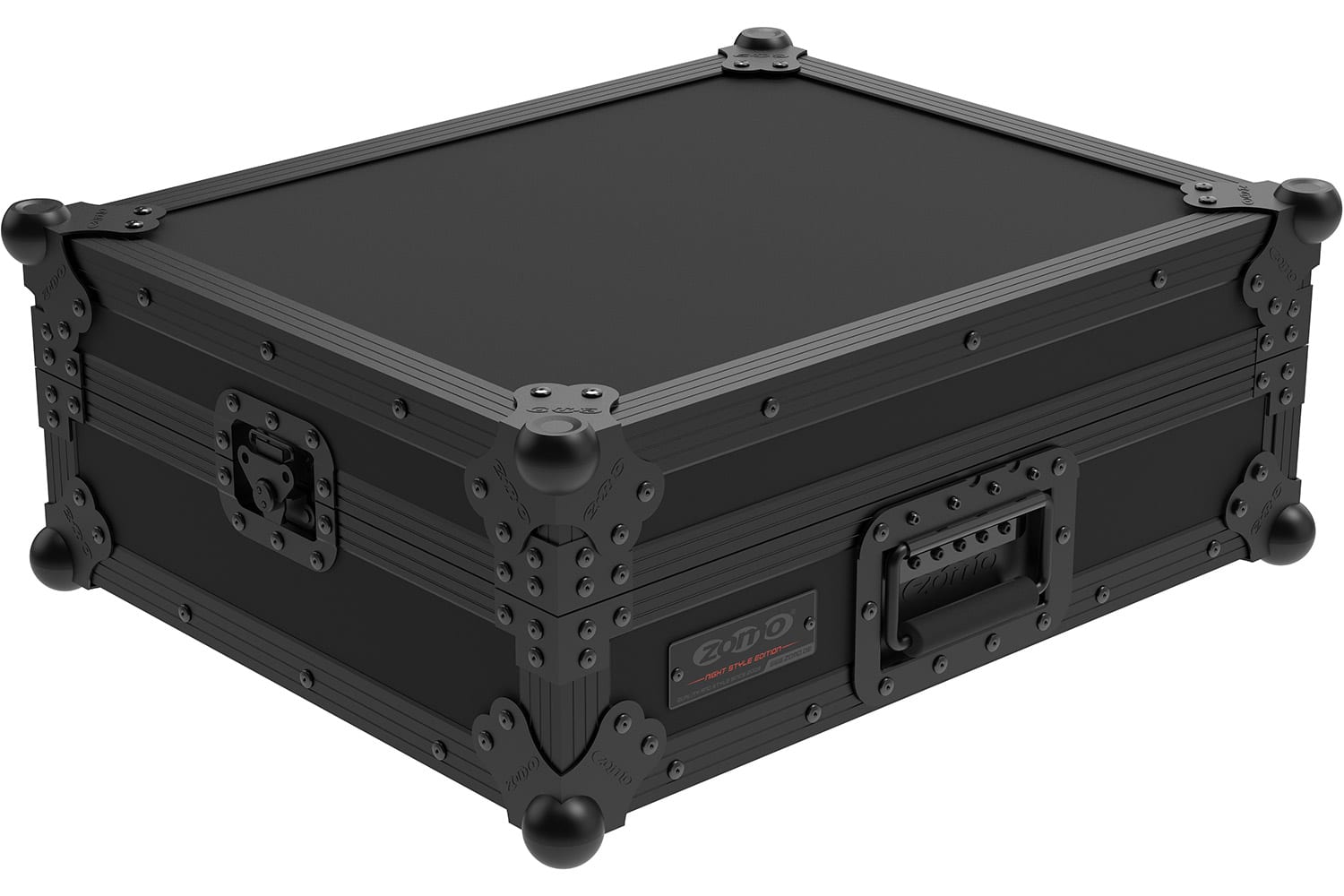 Flightcase Zomo NSE negru, vedere laterală cu mânere și profile din aluminiu