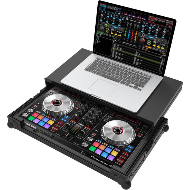 Flightcase Zomo P-DDJ-SR2 Plus NSE negru, vedere de ansamblu cu profile din aluminiu și protecții de colț