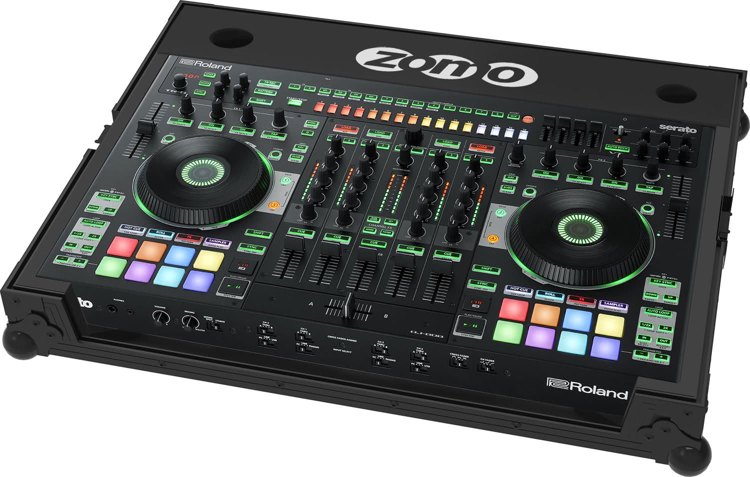 Zomo Flightcase DJ-808 NSE negru, vedere de ansamblu cu profile din aluminiu și protecții de colț
