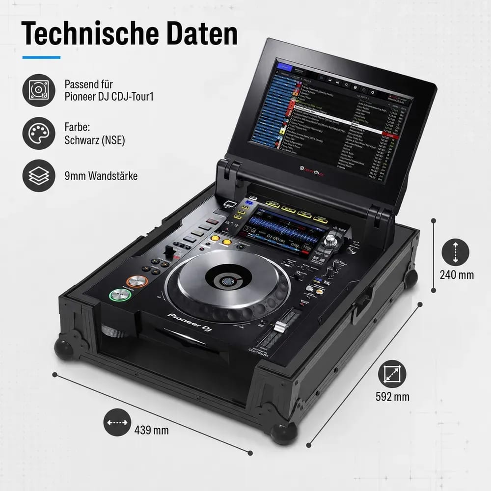 Flightcase CDJ-Tour1 NSE cu capacul închis și închizători tip fluture